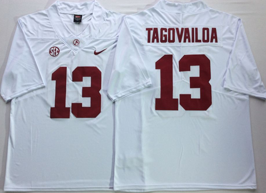 Men Alabama Crimson Tide #13 Tagovailoa White Nike NCAA Jerseys